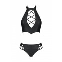 Комплект з еко-шкіри Passion NANACY BIKINI L/XL, black, бра та трусики з імітацією шнурівки
