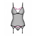 Корсет Obsessive Novenes corset & thong, M/L, прозрачный, открытая спина, стринги в комплекте
