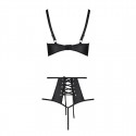 Комплект белья Passion TASMINA SET S/M black, лиф, высокие трусики с корсетом сзади