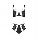 Комплект белья Passion TASMINA SET S/M black, лиф, высокие трусики с корсетом сзади
