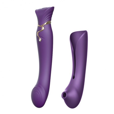 Смартвибратор 3в1 Zalo - Queen Twilight Purple, пульсирующая жемчужина и вакуум, кристалл Swarovski