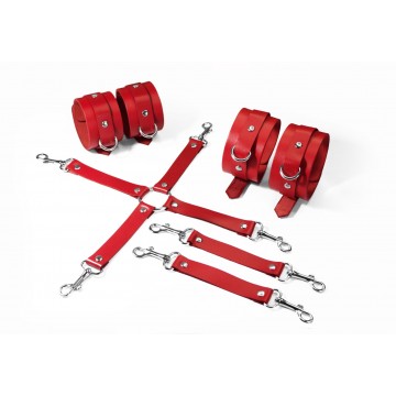 Купить - Набір для БДСМ 3 в 1 Feral Feelings BDSM Kit 3 Red, red, наручники, поножі, хрестовина