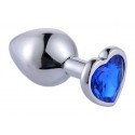 Металева анальна пробка, Silver Heart Blue, розмір M