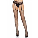 Панчохи-сітка Leg Avenue Net stockings with garter belt One size Black, пояс, підв’язки