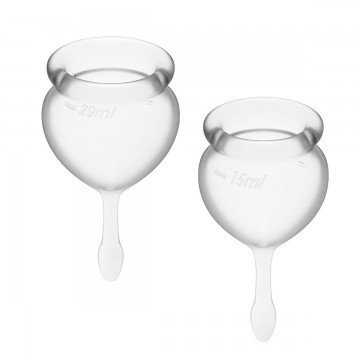 Купить - Набор менструальных чаш Satisfyer Feel Good (Transparent), мешочек для хранения, 15 мл и 20 мл