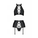 Комплект с имитацией шнуровки Nancy Set black 4XL/5XL - Passion топ, трусики и пояс для чулок