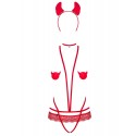 Еротичний костюм чортика зі стреп Obsessive Evilia teddy red S/M, боді, чокер, накладки на соски, об