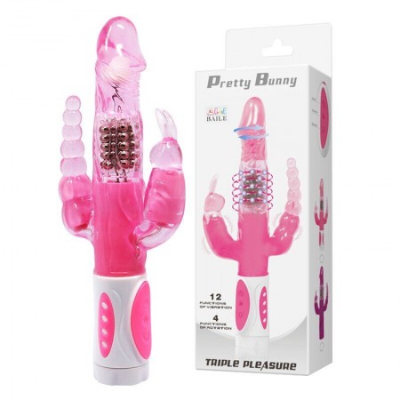 Вибромассажер ротатор с анальным и клиторальным стимулятором PRETTY BUNNY, 22,3 см