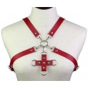 Портупея из искусственной кожи с фиксатором Womens PU Leather Chest Harness Caged Bra RED