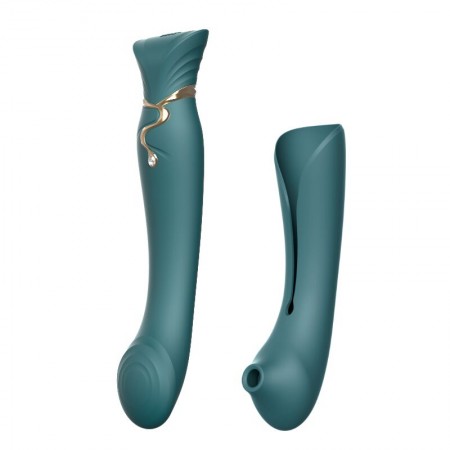 Смартвибратор 3в1 Zalo - Queen Jewel Green, пульсирующая жемчужина и вакуум, кристалл Swarovski