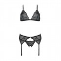 Комплект с открытым доступом Passion DELIENA SET S/M black, лиф, стринги, пояс для чулок