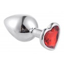 Металлическая анальная пробка, Silver Heart Red, размер M