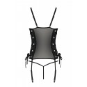 Сетчатый корсет из эко-кожи, с люверсами и съемными пажами Malwia Corset black 4XL/5XL - Passion