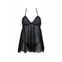 Пеньюар Passion KERRIA CHEMISE black, S/M, кружевной верх, трусики в комплекте