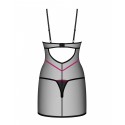 Пеньюар Obsessive Novenes chemise & thong, M/L, облегающий, прозрачный, со стрепами, стринги в компл