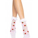 Носки женские с клубничным принтом Leg Avenue Strawberry ruffle top anklets One size, кружевные манж