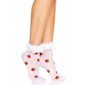 Носки женские с клубничным принтом Leg Avenue Strawberry ruffle top anklets One size, кружевные манж