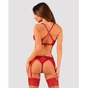 Комплект белья Obsessive Lacelove cupless 3-pcs set M/L Red, бюстгальтер, стринги, пояс для чулок