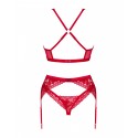 Комплект белья Obsessive Lacelove cupless 3-pcs set M/L Red, бюстгальтер, стринги, пояс для чулок