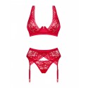 Комплект белья Obsessive Lacelove cupless 3-pcs set M/L Red, бюстгальтер, стринги, пояс для чулок