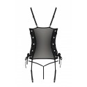 Сетчатый корсет из эко-кожи Passion Malwia Corset black: с люверсами и съемными пажами, размер L/XL