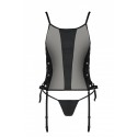 Сетчатый корсет из эко-кожи Passion Malwia Corset black: с люверсами и съемными пажами, размер L/XL