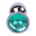 Анальная пробка Boss Series - Jewellery Dark Silver PLUG Green, размер S