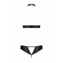 Комплект из эко-кожи Passion Malwia Set with Open Bra black: топ и трусики с люверсами, размер L/XL