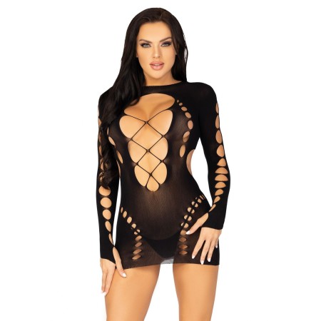 Безшовна мінісукня Leg Avenue Long sleeve cut out mini dress One size Black