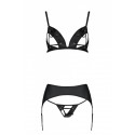Комплект з екошкіри Passion MILEY SET L/XL, black, трусики, бюстгальтер, пояс для панчіх