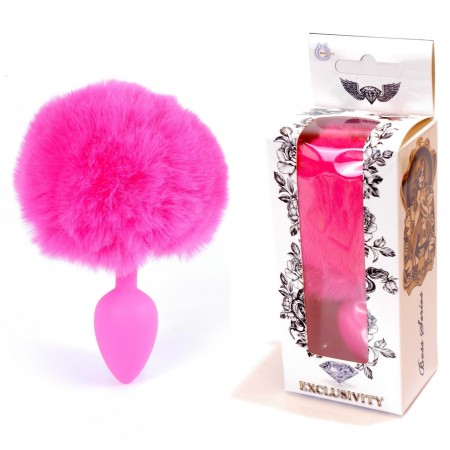 Анальная пробка с хвостом Boss Series - Silicon PLUG Bunny Tail Pink, размер S