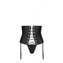 Пояс-корсет из экокожи CELINE SET black 4XL/5XL - Passion: шнуровка, съемные пажи для чулок, стринги