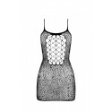 Ажурна мінісукня на тонких бретелях Passion BS096 One Size, black, плетіння на грудях
