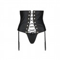 Пояс-корсет из экокожи CELINE SET WITH OPEN BRA black S/M - Passion: шнуровка, съемные пажи для чулок