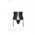 Пояс-корсет из экокожи CELINE SET WITH OPEN BRA black S/M - Passion: шнуровка, съемные пажи для чулок