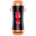 Мастурбатор з двома входами FOXSHOW Vibrating Masturbation Cup USB 10 + інтерактивні функції Black