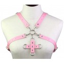 Портупея из искусственной кожи с фиксатором Womens PU Leather Chest Harness Caged Bra PINK