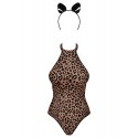 Эротический костюм леопарда Obsessive Leocatia teddy S/M, боди, обруч с ушками