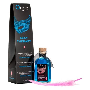 Купить - Набір для масажу Orgie – Sexy Therapy Cotton Candy (100 мл), їстівна розігрівальна олія + пір’їнка