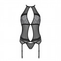 Корсет с пажами Passion SATARA CORSET S/M black, стринги, кружево, застежки спереди и сзади