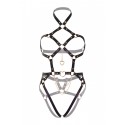 Портупея-тедді з екошкіри Leg Avenue Heart ring harness teddy M Black, підвіска-сердечко, ланцюги