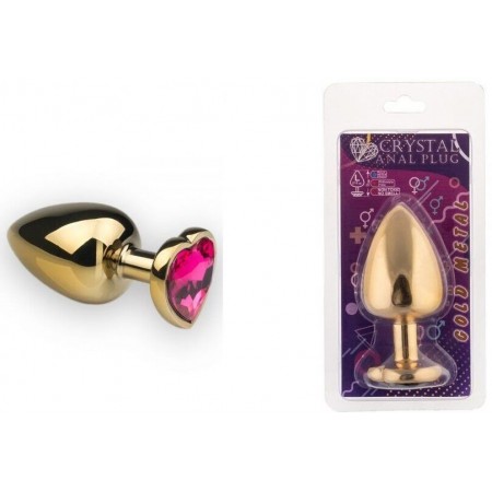 Анальная пробка, Gold Heart Pink-Rhodolite, L