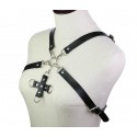 Портупея из искусственной кожи с фиксатором Womens PU Leather Chest Harness Caged Bra BLACK