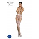 Еротичні колготки-бодістокінг Passion ECO S004 white, закриті трусики, декор, підв’язки