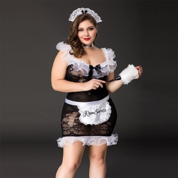 Купить - Костюм покоївки JSY «Слухняна Ельма» Plus Size Black, сукня, фартух, головний убір покоївки