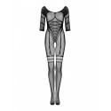 Сетчатый бодистокинг с имитацией подвязок Obsessive Bodystocking G329 S/M/L, black, с доступом