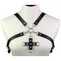 Портупея из искусственной кожи с фиксатором Womens PU Leather Chest Harness Caged Bra BLUE