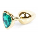 Анальная пробка Boss Series - Jewellery Gold Heart PLUG Green S