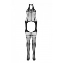Сетчатый телесный бодистокинг с коротким топом и подвязками Casmir CA008