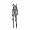 Бодістокінг Obsessive Bodystocking F213 S/M/L, імітація мереживного боді та резинки для панчіх
